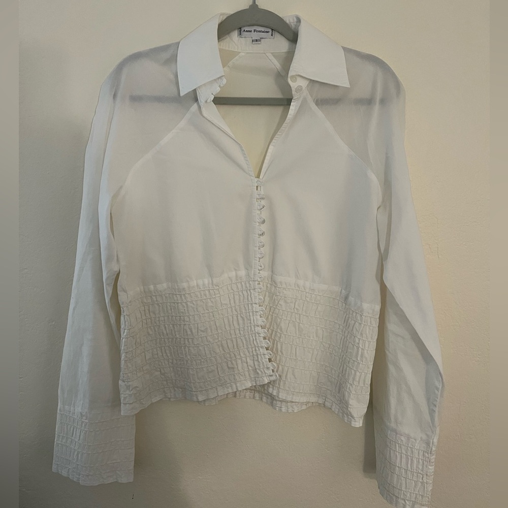 Anne Fontaine White Button Down Blouse size 3 Long Sleeve